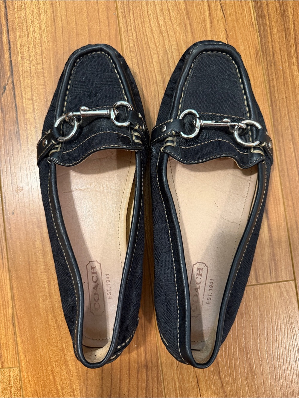 Coach Scarlet Black Fabric Loafers with Silver Hardware